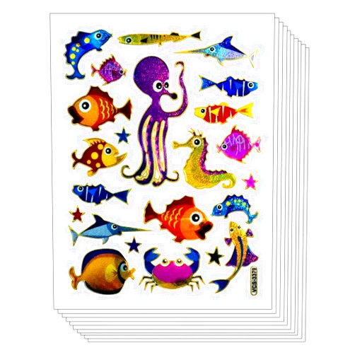 GS912 Stickers for kids Stickers Pack 10 Sheets Tropical Fish Ocean Crabs Seahorses Shell Starfish Cartoon Stickers Craft Scrapbooking Book Album Card Diary Calendars Planner Decoration Art Decal for Kid and Adult (10)