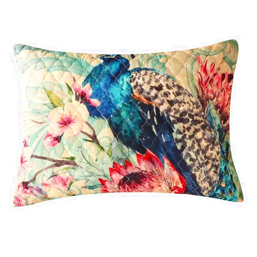 Greenland Home Fashions Barefoot Bungalow Eden Peacock Quilted Pillow Sham, Standard 20 W x 26 L, Ecru