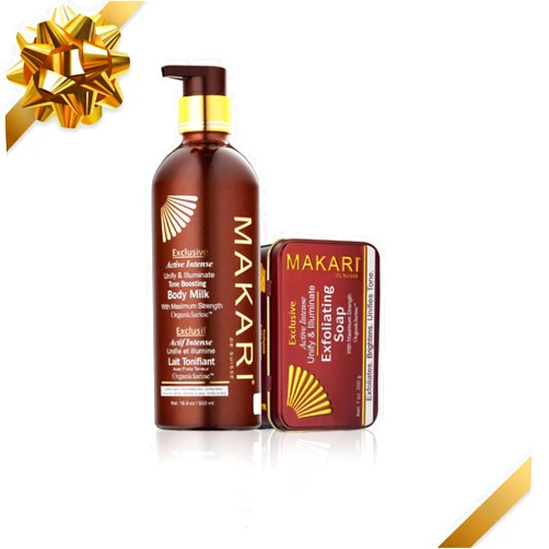 MAKARI Exclusive Skin Care 2-Piece Gift Set | Self Care Kit With Body Toning Milk Lotion with Organiclarine Ideal for All Skin Types & Exfoliating Soap | Makeup Gifts for Women with Free Makeup Bag
