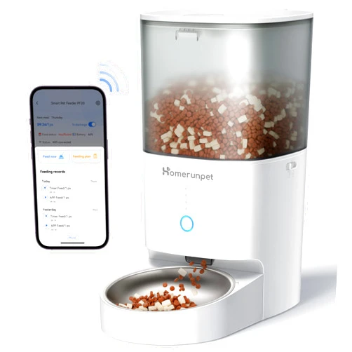 Homerunpet Smart Automatic Cat Feeder - WiFi & Bluetooth, Custom Timed Feeding, 30-Day Freshness for Dry Food, 1-20 Portions per Meal, 304 Stainless Steel Bowl