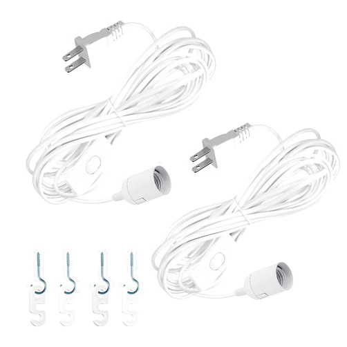 Zarnicy Hanging Pendant Light Cord - 16Ft Light Bulb Socket with Cord E26/E27 Plug in Light Socket, Extension Hanging Lantern Cord with On/Off Switch, White, 2 Pack
