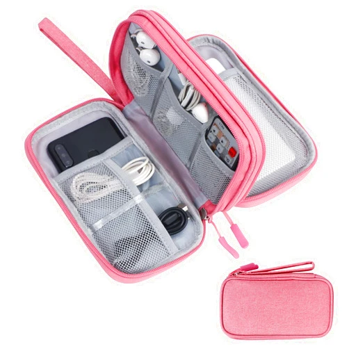 Skycase Electronic Organizer Travel Case - Waterproof Travel Cord Organizer Pouches for Organization, Cable Organizer, All-in-One Double Layers Storage Bag for Accessories, Charger, Cable, Pink