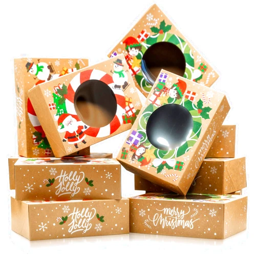 Joyousa Christmas Cookie Boxes - Bulk 12 Pack Kraft - Large Holiday Christmas Cookie Tins with Lids, Bakery Christmas Treat Boxes, Candy and Cookie Boxes for Gift Giving - Food Packaging Containers