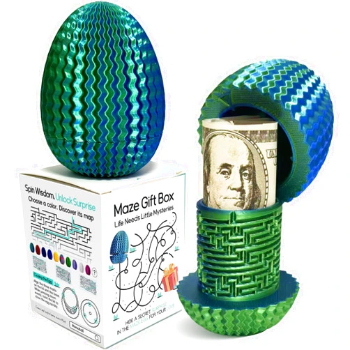 Marsaball 2026 Mystery Egg Maze Puzzle Box: 4 Unique Mazes Money Holder with Hidden Compartment, Brain Teaser Game for Cash & Gifts, Reusable Surprise Container for Easter Birthday Christmas Party