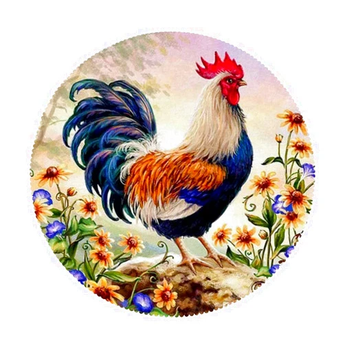 ZJGJMY Rooster and Flower, Round Tablecloth Waterproof Anti-Shrink Soft Polyester Table Cloth Washable Table Cover for Banquet Home Indoor or Outdoor, 48