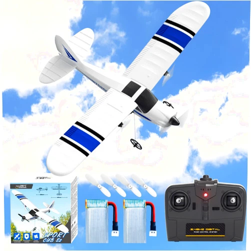 28°C 28℃ RC Plane Ready to Fly for Beginners, 2.4Ghz 2-CH Remote Control Airplane RTF for Kids & Adults, Easy to Fly RC Airplane for Kids & Beginners with Gyro Stabilization System & 2 Batteries（Blue）