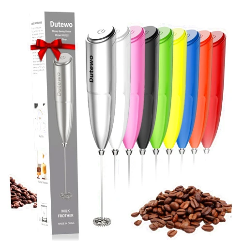 Dutewo Hand Mixer Milk Frother for Coffee - Dutewo Frother Handheld Foam Maker for Lattes, Electric whisk Drink Mixer Mini Foamer for Cappuccino, Frappe, Matcha, Hot Chocolate Sliver