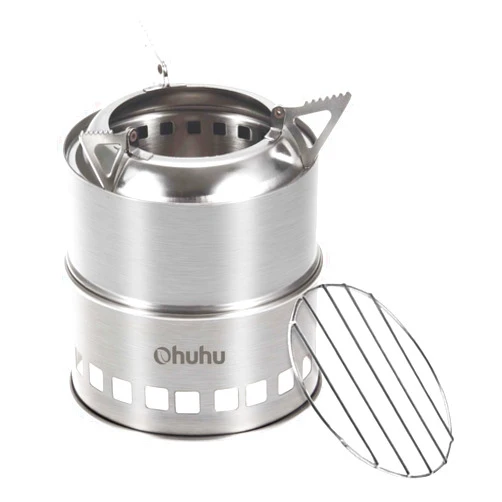 Ohuhu Camping Stove, Ohuhu Camp Stove Wood Burning Stove Stainless Steel Stoves Mini Portable Stove for Camping Picnic BBQ Backpacking Hiking Survival Emergency Cooking Outdoor with Grill Grid Carry Bag