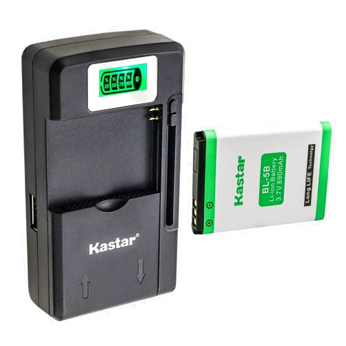Kastar 1-Pack BL-5B Battery and Smart LCD Charger Replacement for Nok 6070, 6080, 6101, 6120 Classic, 6121 Classic, 6124 Classic, 6230, 7260, 7360, N80, N80 Internet Edition, N83, N90