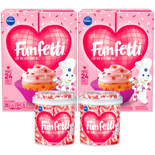 Funfetti Bundle, 2 of each: Cake & Cupcake Mix with Candy Bits, 15.25 oz and Pink Vanilla Frosting with Sprinkles, 15.6 oz