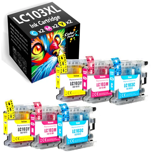 ColorPrint Compatible LC103 Ink Cartridge Color Replacement for Brother LC103 LC103XL LC101 LC103CL for MFC-J870DW MFC-J470DW MFC-J450DW MFC J4310DW J4410DW J6920DW J475DW Printer (6-Pack,2C2M2Y)