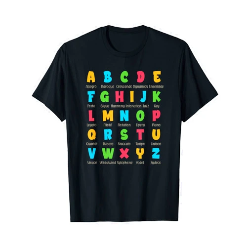 Presto Funny Musician Teez Musical Terms Alphabet Back To School For Music Teacher T-Shirt