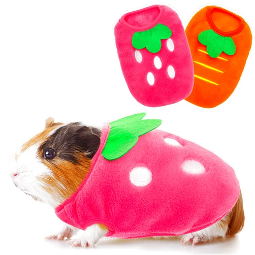 TUKOAW Guinea Pig Clothes - Cute Strawberry & Carrots Pet Colthes for Guinea Pig Rabbit Ferret Rat Chinchilla Kitten MiniDogs - Soft Warm Guinea Pig Costume for Winter Fall