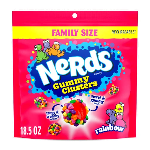 NERDS Gummy Clusters, Candy, Rainbow, Crunchy and Gummy, Back To School Sweet Treat, 18.5 oz
