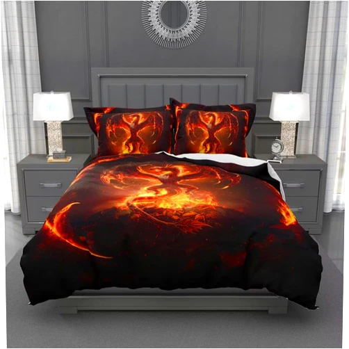 Lokaluo Dragon Duvet Cover Full Size 3D Printed Flying Dragon with Wings Fire Full Duvet Cover Set Wildlife Animals Bedding Set Bedroom Decor 3 Pcs Comforter Cover with 2 Pillowcases
