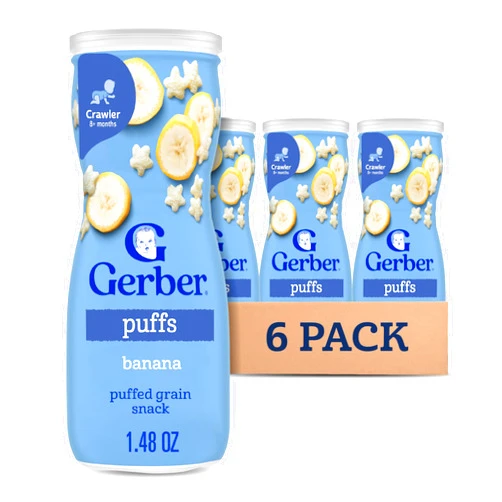 Gerber Stage 3 Baby Snacks, Banana Puffs, Puffed Grain Snack, Baby Led Feeding, Iron & Choline, Puffs Snacks for Babies, 6-Pack