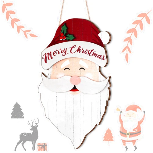 Jetec Christmas Hanging Santa Claus Sign Santa Wooden Indoor/Outdoor Decor Hanging Santa Claus Wall Ornament for Christmas Holidays Wooden Wall Door Home Decoration (Merry Christmas)