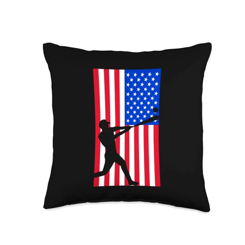 Baseball Game Sport Players Coach Mom Dad Graphic Retro Baseball Player USA Flag Sports Lover Coach Graphic Throw Pillow, 16x16, Multicolor