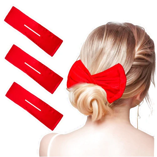PMRXSETD 3 Pieces Deft Hair Bun Maker for Twister - Lazy Hair Curler Deft Bun Fashionable Colors Bow Maker, Cute French Twist Easy Bun Hair Bun Maker for Women & Girls Hairstyle (3 PCS (Red))