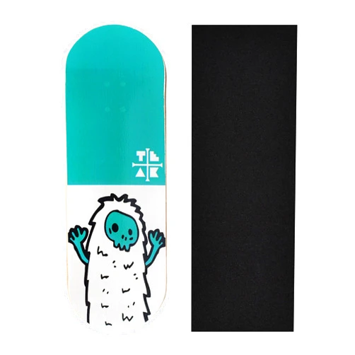 Teak Tuning Premium Fingerboard Graphic Deck, Teal Yeti - 32mm x 97mm - Heat Transfer Graphics, Pro Shape & Size - Pre-Drilled Holes - Includes Prolific Foam Tape
