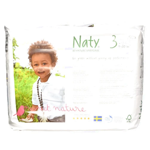 Eco by Naty Naty by Nature Babycare Eco-Friendly Premium Disposable Diapers for Sensitive Skin, Size 3, 4 packs of 31 (124 Count) (Chemical, chlorine, perfume free)
