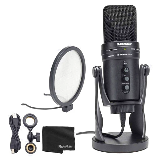Samson G-Track Pro USB 24-bit Studio Condenser Mic with Audio Interface with The G-Track Pro Pop Filter and Cleaning Cloth - Top-Value Microphone Bundle
