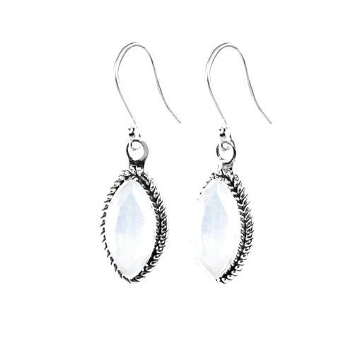 Sivalya Moonstone Earrings Sterling Silver – Natural Stone Drop Dangle 925 Silver Earrings for Women – Pretty Marquise Cut Birthstone Earrings Jewelry - Gift Box Packaging Included