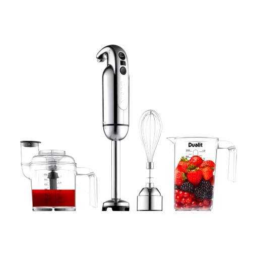 Dualit Hand Blender Set | Handheld Stick Blender With Chopping Bowl, Whisk & 35.1 fl oz Measuring Jug | 700W with Turbo Speed | Chrome