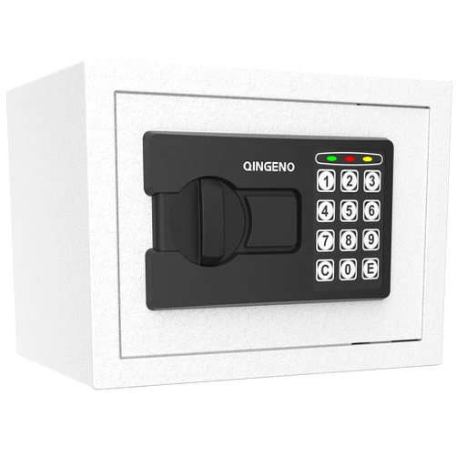 QINGENO Safe Box with Digital Electronic Security Keypad,Mini Small Safe,Money Safe,Wall or Cabinet Safe for Home/Office/Travel/Business Use,White, LT-208-EWE