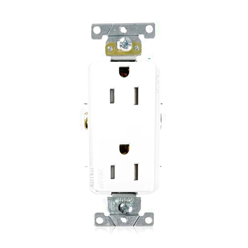 Leviton TDR15-W 15 Amp, 125 Volt, Decora Plus Duplex Receptacle, Straight Blade, Tamper Resistant, Commercial Grade, Self Grounding, White