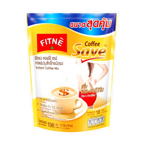 FITNÈ FITNE Instant 3 In 1 Coffee Packets Mix With L-Carnitine For Workout Exercise Vitamin B1 B2 B6 Smooth Blend No Sugar Sucralose Sweetener, 18 Sticks