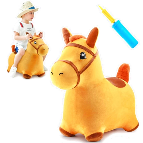 iPlay, iLearn Bouncy Pals Yellow Hopping Horse, Outdoor Ride on Bouncy Animal Play Toys, Inflatable Bouncer Plush Bounce Hopper, Birthday Gift for 18 Months 2 3 4 5 Year Old Kids Toddlers Boys Girls