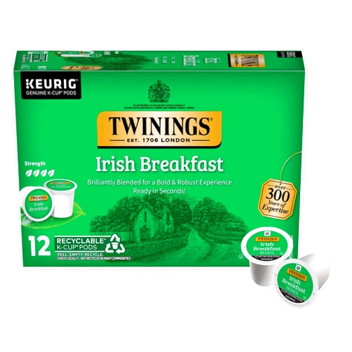 Twinings Irish Breakfast Black Tea K-Cup Pods for Keurig, 12 Count (Pack of 6), Robust, Strong, Bold Flavour, Caffeinated, Enjoy Hot or Iced | Packaging May Vary