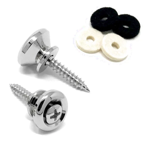 Vintage Forge Guitar Strap Buttons Chrome Modern Style Universal Fit for Acoustic and Electric Guitar and Bass (2) with Screws and Felt Washers SB80-CHR