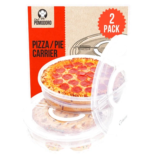 Chef Pomodoro 12-Inch Pie Carrier with Lid and Divider, 2-Pack Reusable Pizza Storage Container, Expandable Pie Carrier with Handle, Pizza Pack Container, Pizza Keeper for Cake, Pastries, and More