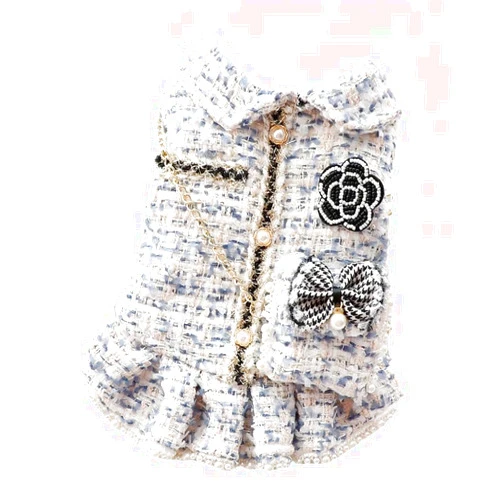 AZA Dog Princess Dresses for Small Dogs Lolita Clothes Tweed Costume White Pet Girl Cute Coat Outfits Fall Costumes (XS,Blue)