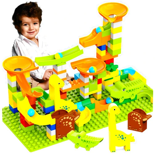 YY LANDTOYS Dinosaur Marble Runs for Kids 4-8 Building Blocks Compatible with LEGO DUPLOS for Age 2-5/138Pcs Classic Big Blocks Marble Run for kids Ages 3-5 STEM Toy/Montessori Toys Gift for Kids Age 3,4,5,6,7,8+