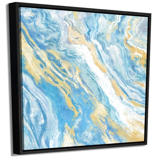 Amatop Canvas Wall Art-Blue Bathroom Wall Art Framed Abstract Beach Coastal Ocean Themed Wall Picture Modern Small Fluid Flow Artwork Sea Canvas Print for Bedroom Office Décor 14x14