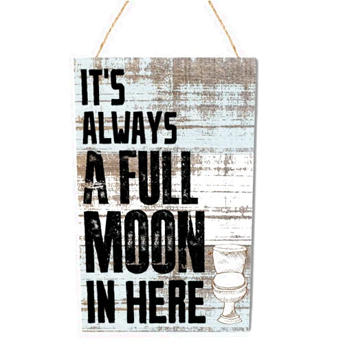 HJBL It's Always a Full Moon in Here Funny Bathroom Wooden Sign,Rustic Moon Bathroom Decor,Farmhouse Bathroom Wooden Hanging Plaque Decor for Toilet Door,Vintage Bathroom Wooden Moon Hanging Decor