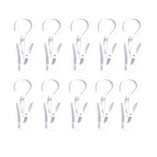 Wenplus 10 PCS Super Strong Plastic Swivel Hanging Hooks Home Swivel Laundry Clips Curtain Clips Clothes Pins Beach Towel Clips, 4.3inch, White