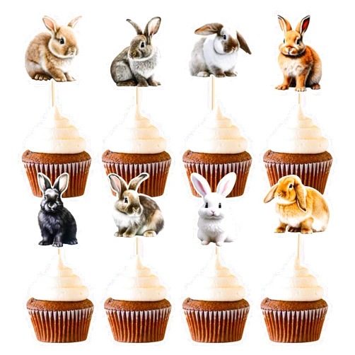 Ercadio 32 Pack Rabbit Cupcake Toppers Bunny Cupcake Picks Wild Animal Cupcake Picks Bunny Birthday Cupcake Decorations for Baby Shower Birthday Animal Theme Party Cake Decor Supplies