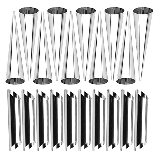 AMBESTAR 10 Pack Cream Horn Molds for Baking +10 Pack Cannoli Tubes Stainless Steel, 5 inch Large Size Cream Horn Mould and Cannoli Tubes for Baking Cream Horns, Brioche Rolls