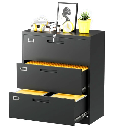 Fesbos Lateral File Cabinet with Lock, 3 Drawer Large Metal Filing Cabinet,Home Office Lockable Storage Cabinet for Hanging Files Letter/Legal/F4/A4 Size-Assembly Required