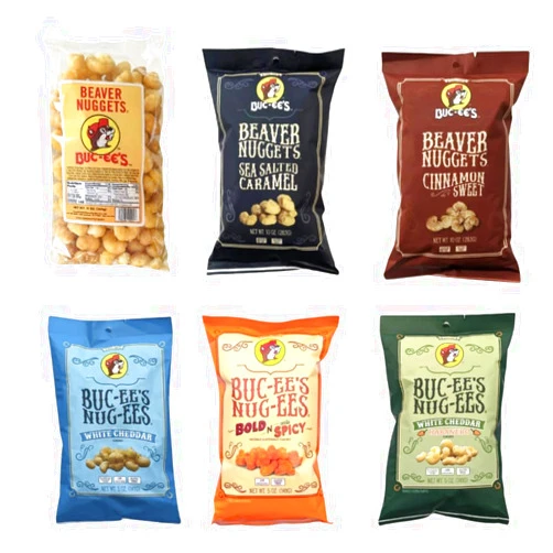 Pop SNAX Buc-ee's Beaver Nuggets Snack Box | Beaver Nuggets Bucees | Beaver Nuggets Sampler | Bucees Snack Box, Snack Bundle | Beaver Nuggets and Nug-ees | Sea Salted Caramel, Cinnamon Sweet, White Cheddar, Bold 'N Sorta Spicy, White Cheddar Habanero | Sweet Corn Puff Snacks, Cheesy Corn Puffs,