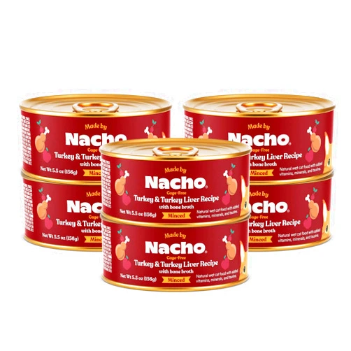Made by Nacho Turkey & Turkey Liver Recipe Grain-Free Minced Wet Cat Food, 5.5-oz can, Case of 6