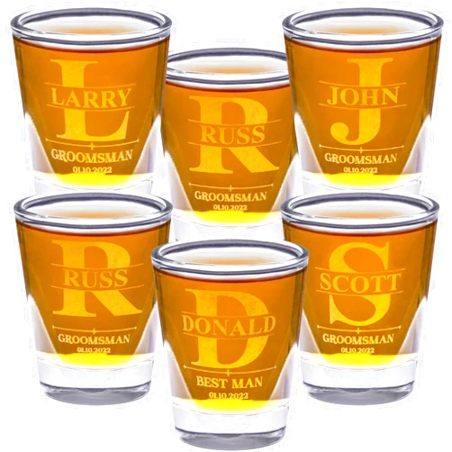 Gifts Inscribed Personalized Shot Glasses Set of 6 – Groomsmen Glasses Drinking Set – Custom Drinking Glasses – Engraved Shot Glass Gifts for Men, Wedding, Best Man, Anniversary