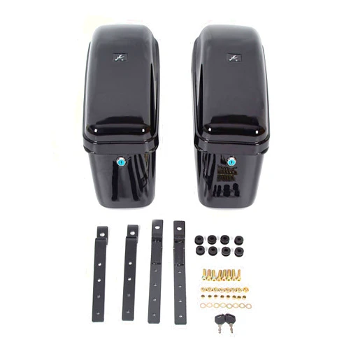 EGO BIKE Hard Motorcycle Saddle Bags Saddlebags w/Mounting Kit Compatible with Harley Davidson Honda Shadow Kawasaki Vulcan VN Black Hard Trunk Saddlebags