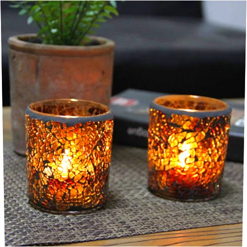 OSALADI Mosaic Glass Tealight Candle Holders, Handmade Romantic Votive Candle Holders, Mosaic Cracked Tea Lights Candle Holder Candlestick for Thanksgiving Christmas Wedding Decor