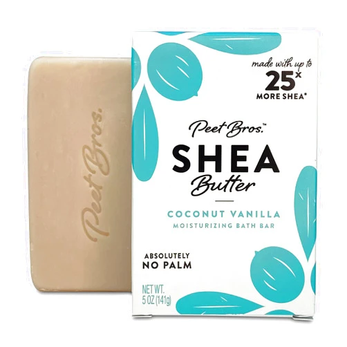 Peet Bros. Shea Butter Bar Soap - Coconut Vanilla Moisturizing Soap Bar - Vegan, Palm Oil-Free Soap Bar - Up to 25x More Shea Butter - No Artificial Fragrances - Made in USA - 5 oz