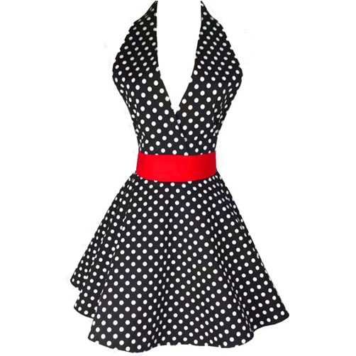 Hyzrz Lovely Retro Aprons for Women Cute Adjustable Cotton Sexy V-Necked Polka Dot Apron Classic Big Wave (Small Black Polka Dot)